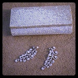 Gold Diamond Clutch with Crystal TearDrop Earrings